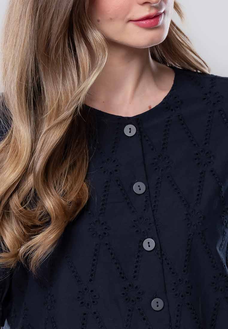 Ianthe Button-down Eyelet Top with Puff Sleeves