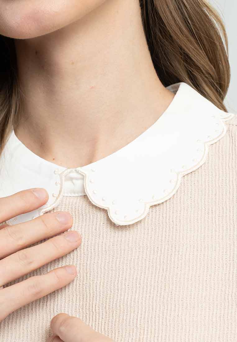 Riva Embroidered Scallop Collar Ribbed Top