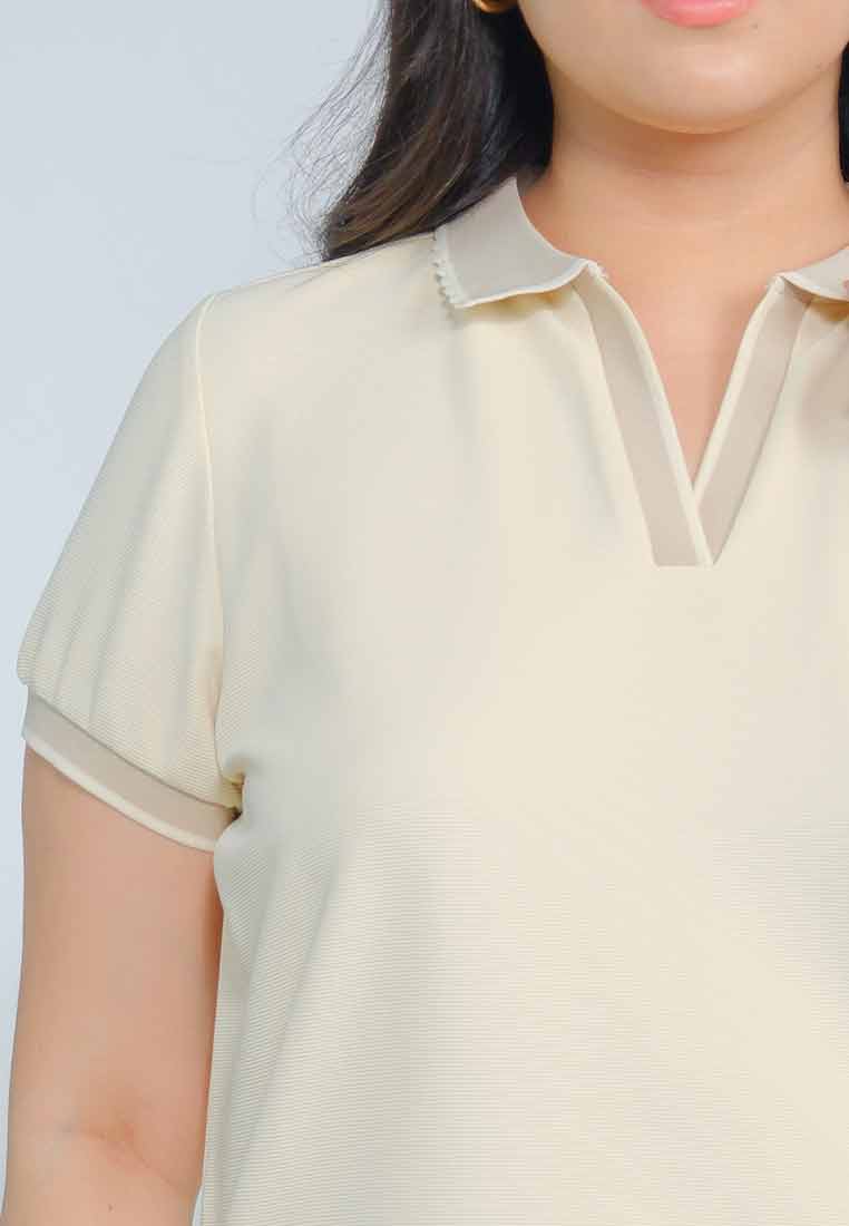 Milly Plus Size Ayzel Collared Knit Top with Contrast Edge