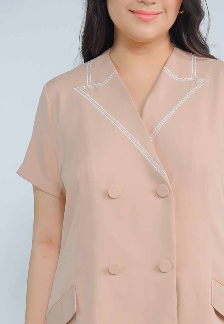 Milly Plus Size Craya Double-Breasted Shift Dress with Fake Collar Embroidery