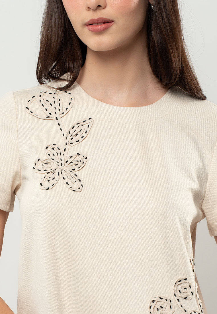 Stella Two-Tone Floral Appliqué Shift Dress