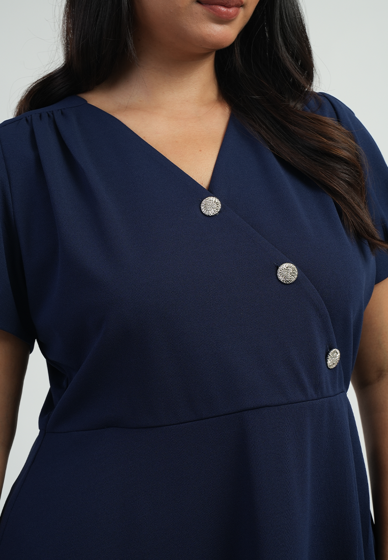 Milly by Paperdolls Julianne V-Neck Asymmetric Button Dress