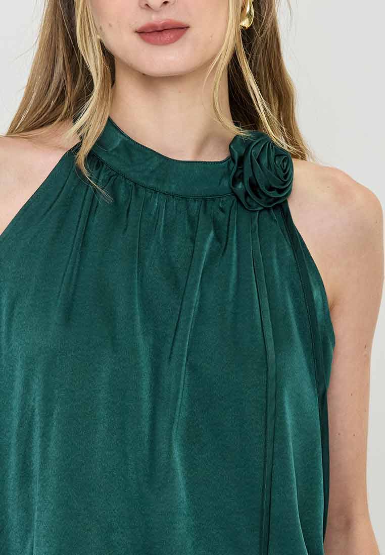 Maisy Haltered Satin Top with Flower Applique