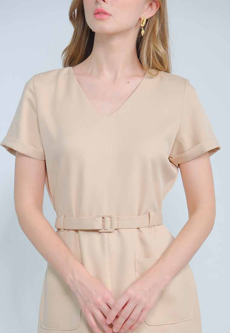 Lumia V-neck Shift Dress with Adjustable Belt