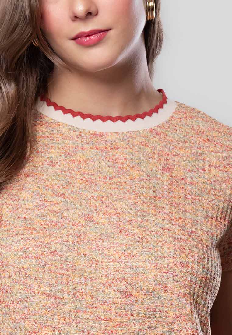 Marcelline Multicolor Knit Top with Scallop Ribbing