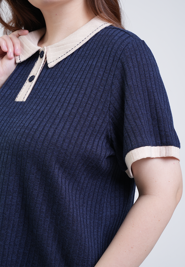 Milly Plus Size Jenna Contrast Collar Knit Top