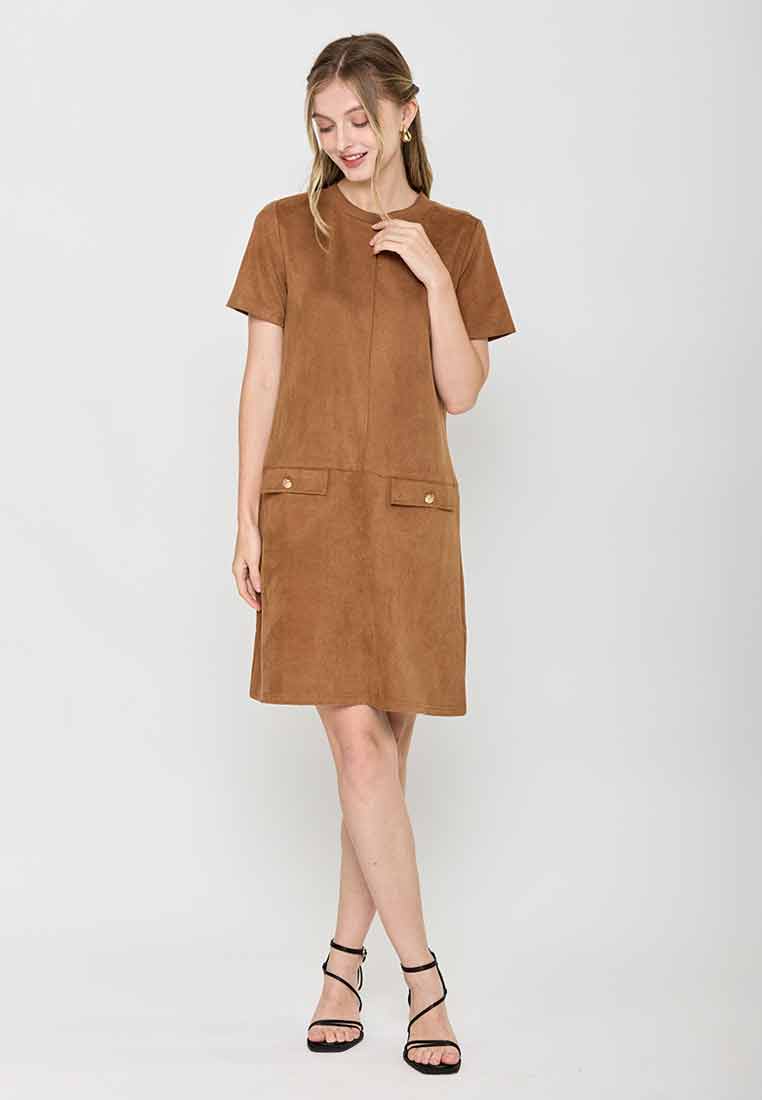 Ramona Shift Dress with Neckline Ribbing