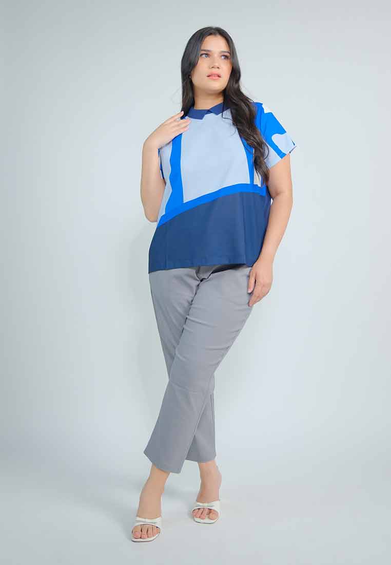 Milly Plus Size Mikayla Geometric Contrast Collar Top
