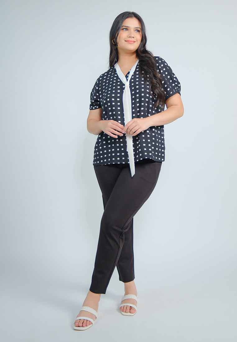 Milly Plus Size Mabel Geometric Print with Ribbon Collar Detail