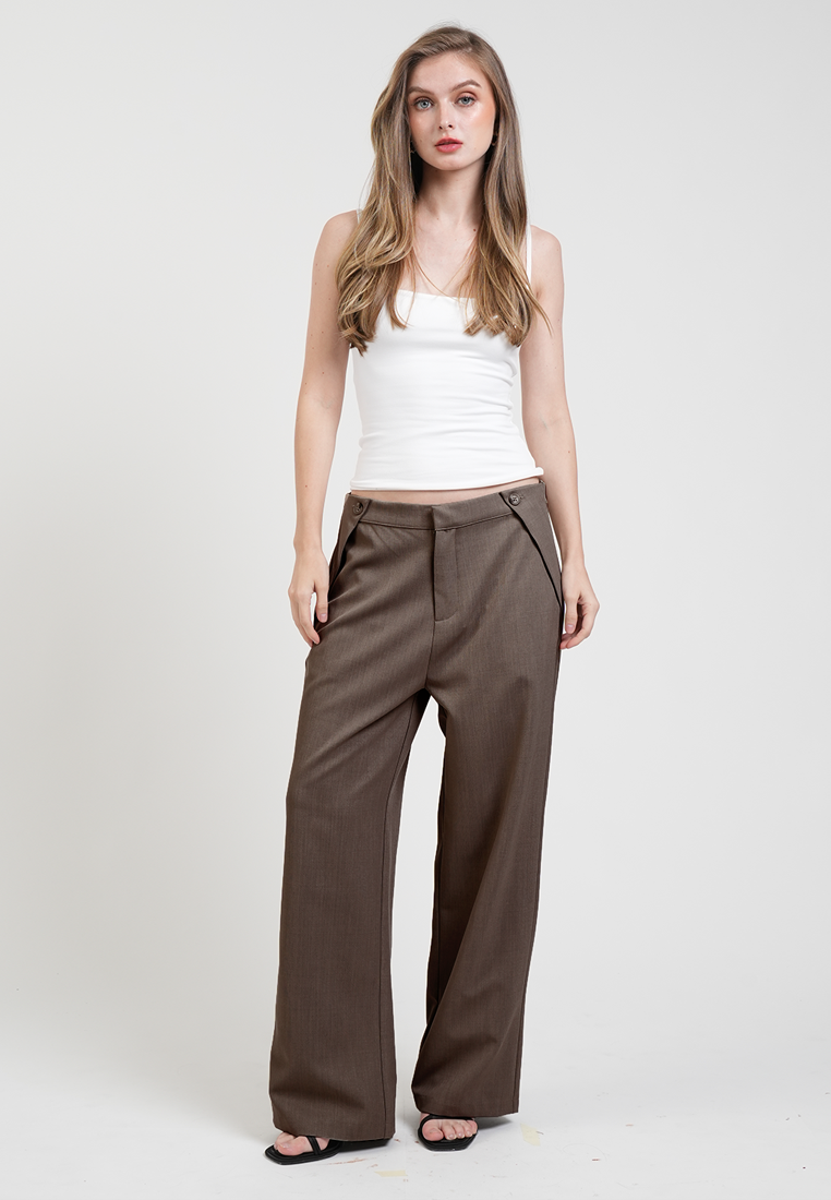 Charlie Button-Accent Straight Pants