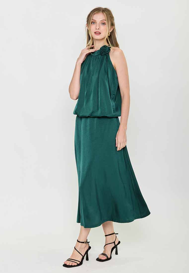 Maisy Haltered Satin Top with Flower Applique