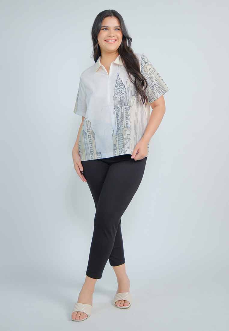 Milly Plus Size Lovenia Collared Top in Cityscape Print