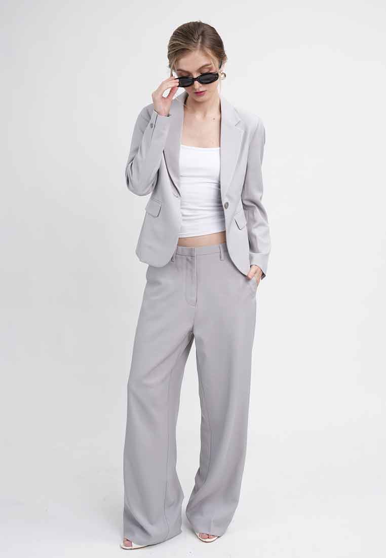 Eirene One-Button Workwear Blazer with Curved Hem