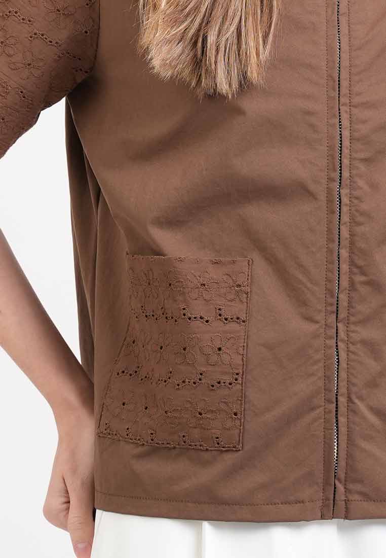 Georgina Eyelet Accent Zip-Up Top