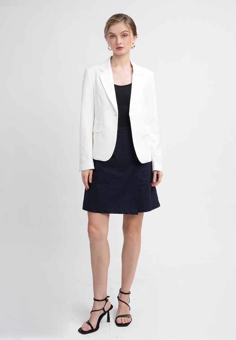Eirene One-Button Workwear Blazer with Curved Hem