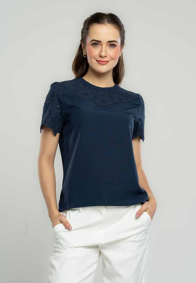 Tessa Basic Short Sleeves Top with Eyelet Detail
