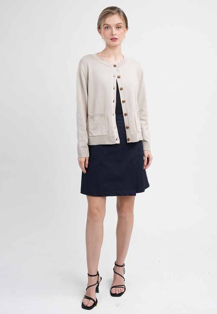 Liana Essential Knit Crewneck Cardigan with Pockets