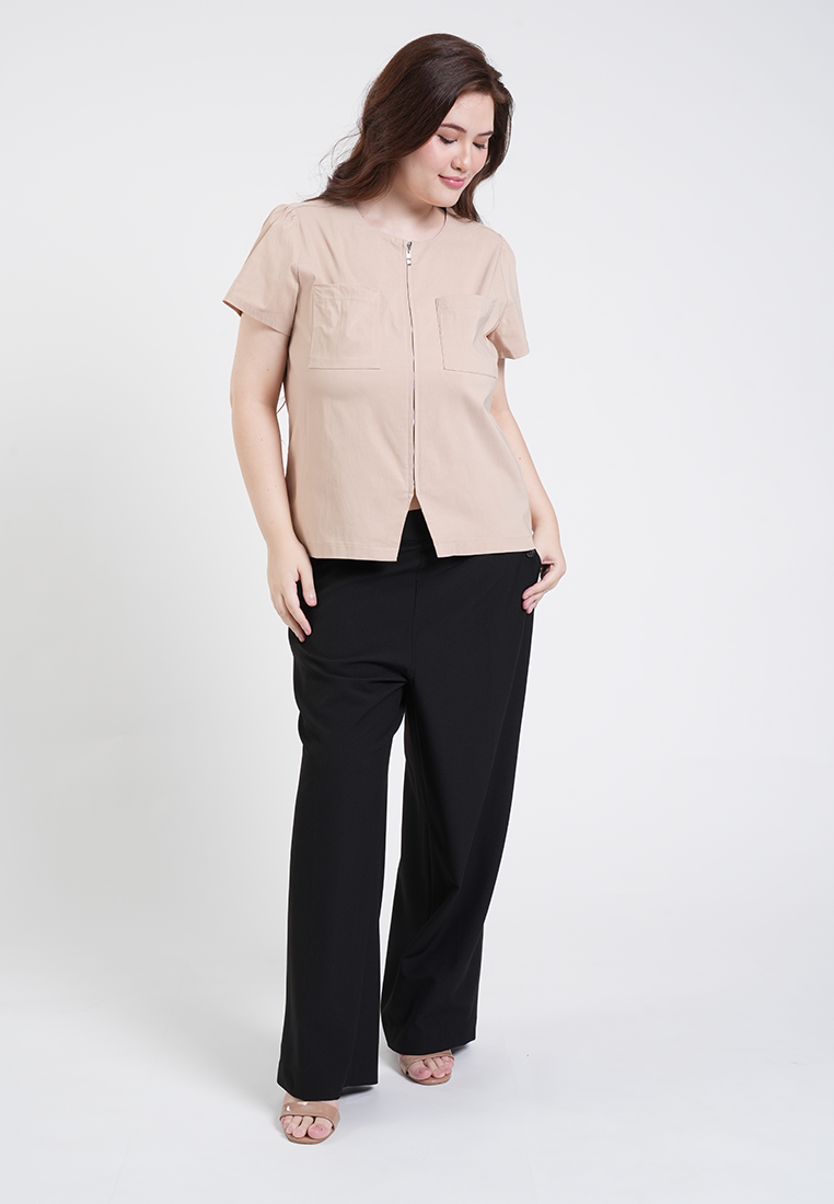Milly Plus Size Angie Zip-Front Shelly Short Sleeve Top