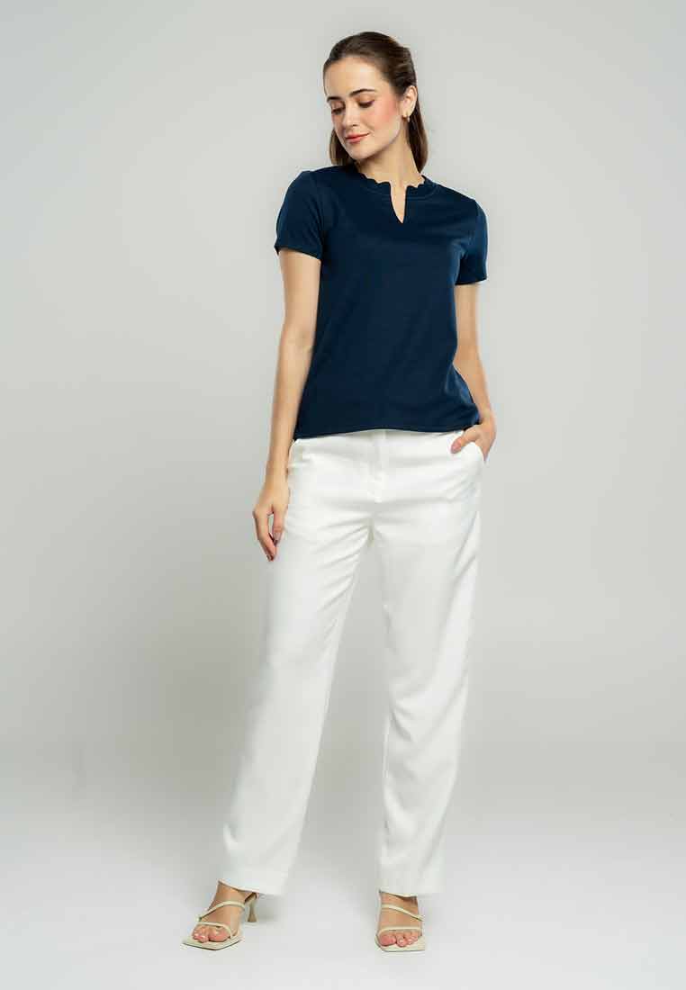 Elana Scallop-Edge Notch Neck Tee