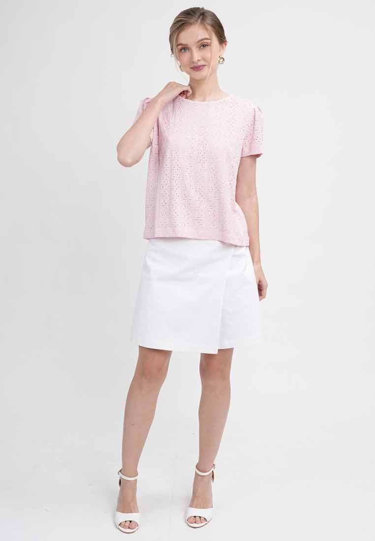 Helena Lace-Textured Puff-Sleeve Top