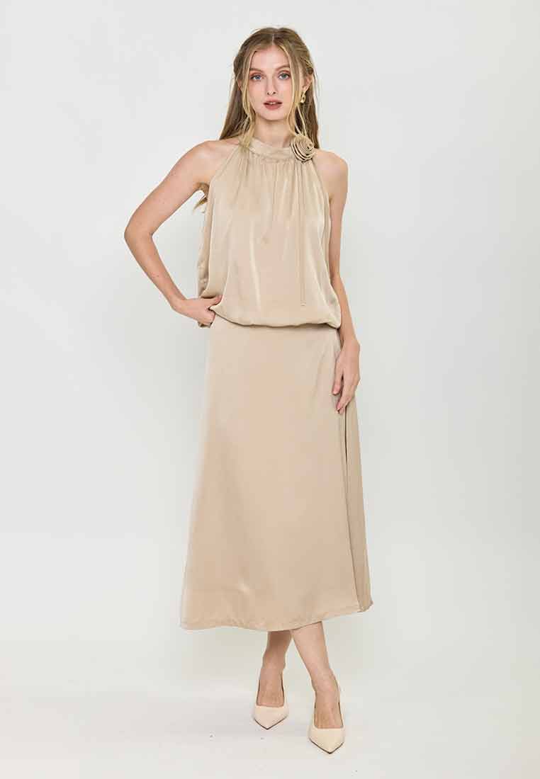 Maisy Haltered Satin Top with Flower Applique