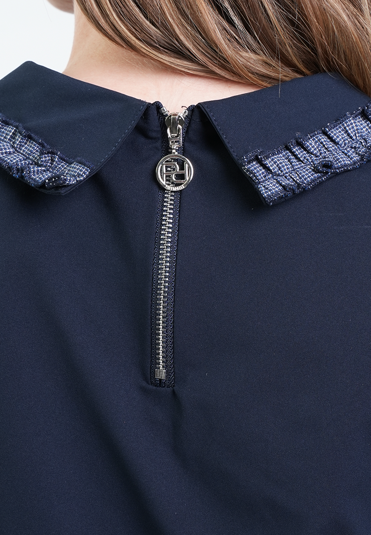Solana Tweed-Trimmed Collared Blouse