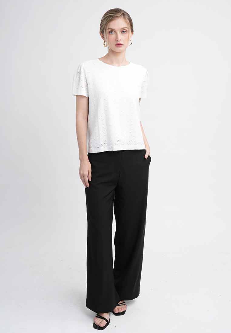 Helena Lace-Textured Puff-Sleeve Top