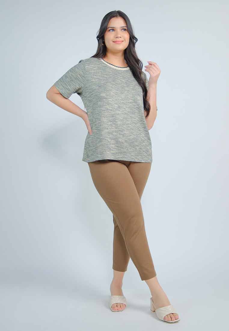 Milly Plus Size Krishna Multicolor Knitted Top with Scallop Ribbing