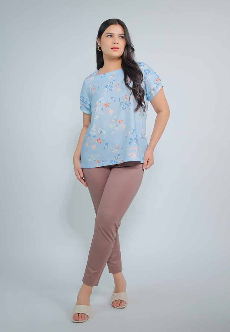 Milly Plus Size Maisie Floral Top with Pleated Sleeves