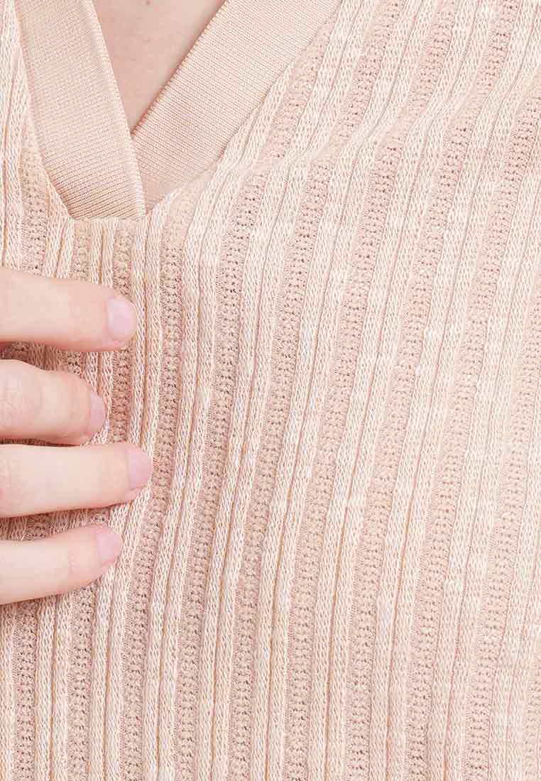 Cara V Neck Ribbed Polo Knit Top