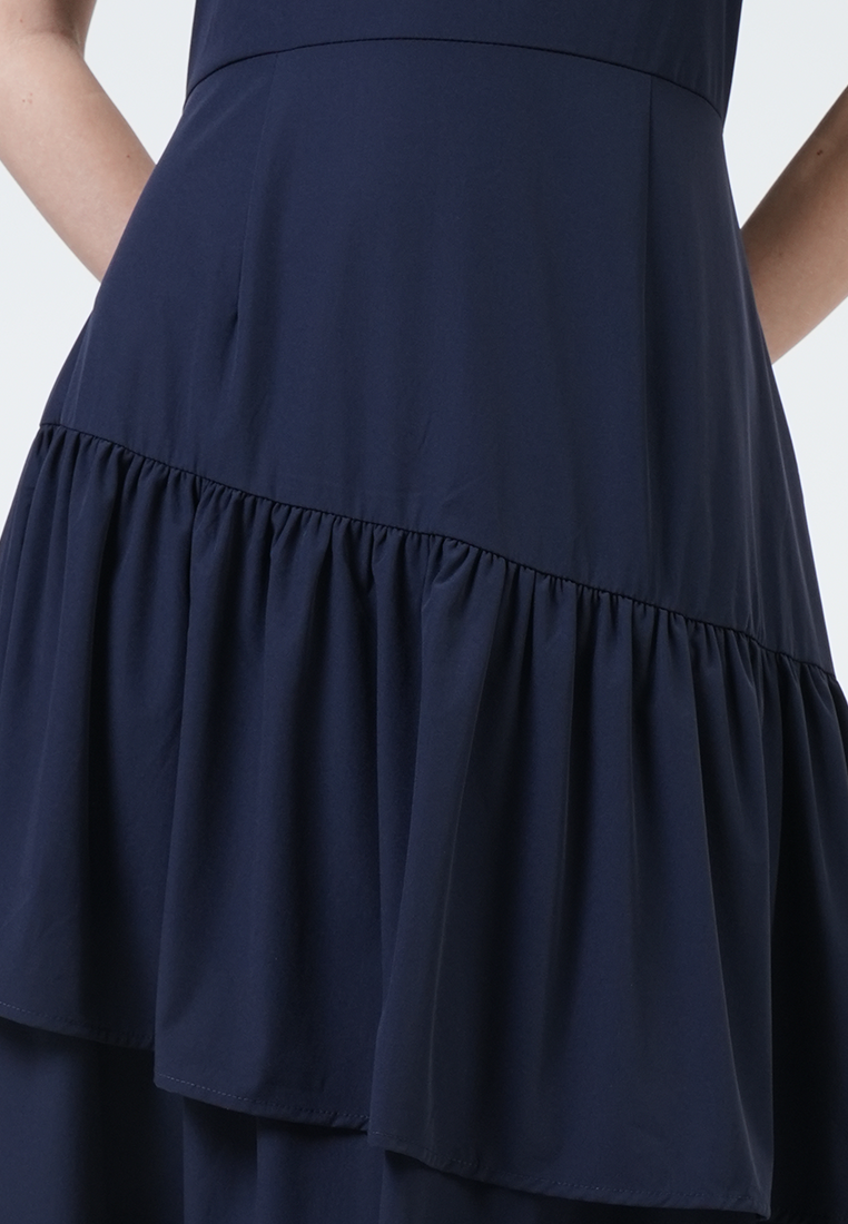 Caroline Asymmetric Ruffle Midi Dress