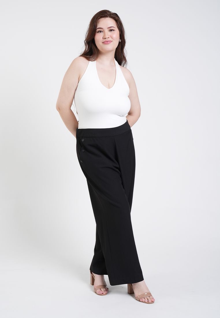 Milly Plus Size Vivienne Side-Button Wide-Leg Trousers