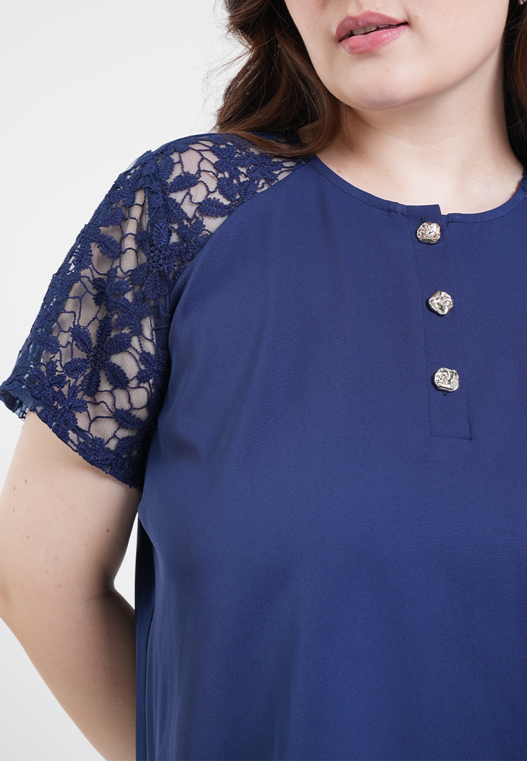 Milly Plus Size Celina Lace Sleeve Collared Top