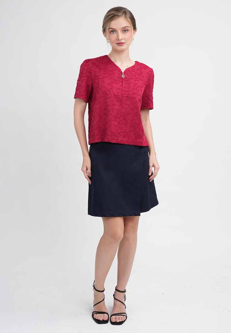 Sola Textured Zip-Front Blouse with Puff Sleeves