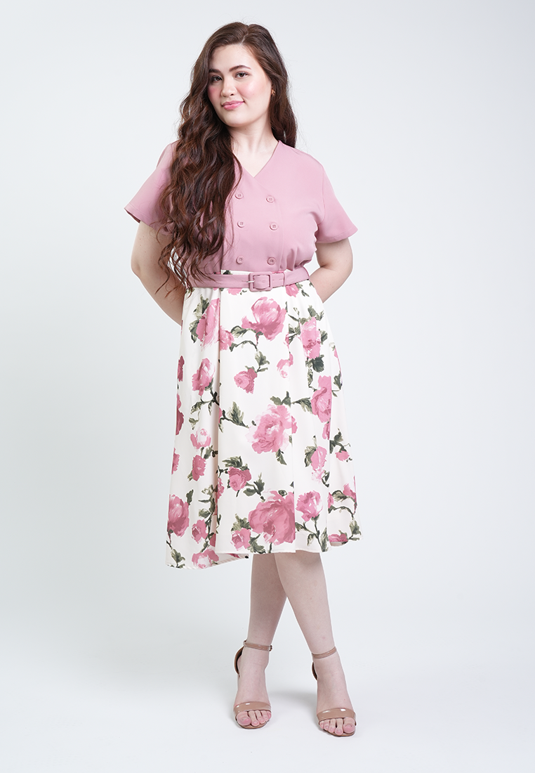 Milly Plus Size Flora Flutter Sleeve Double Breasted Belted A-Line Dress