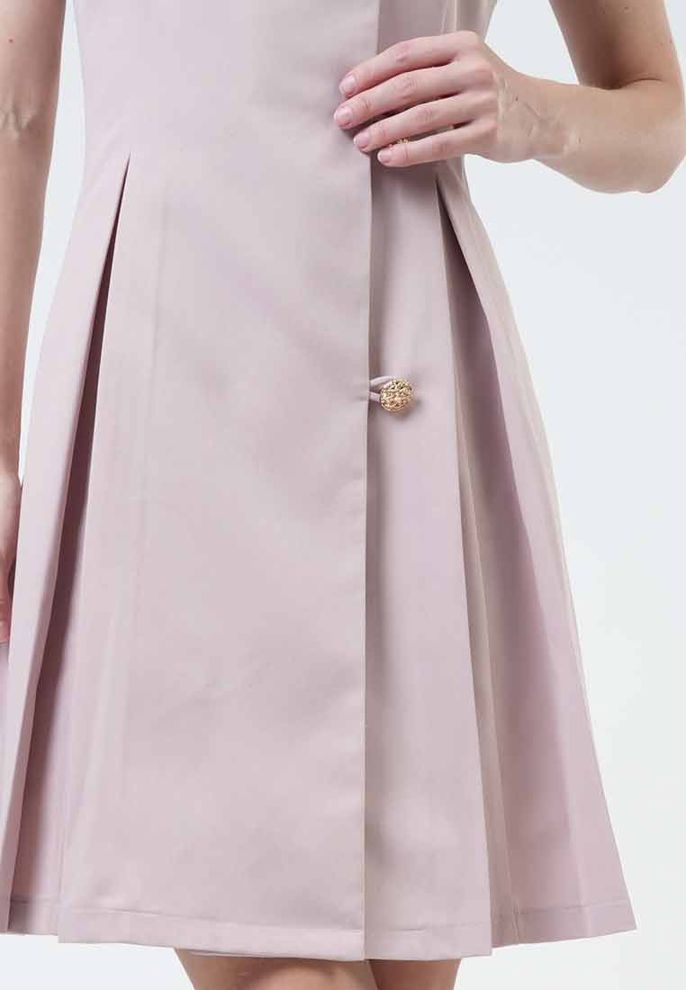 Marlowe Asymmetric Pleated Button-Front Dres