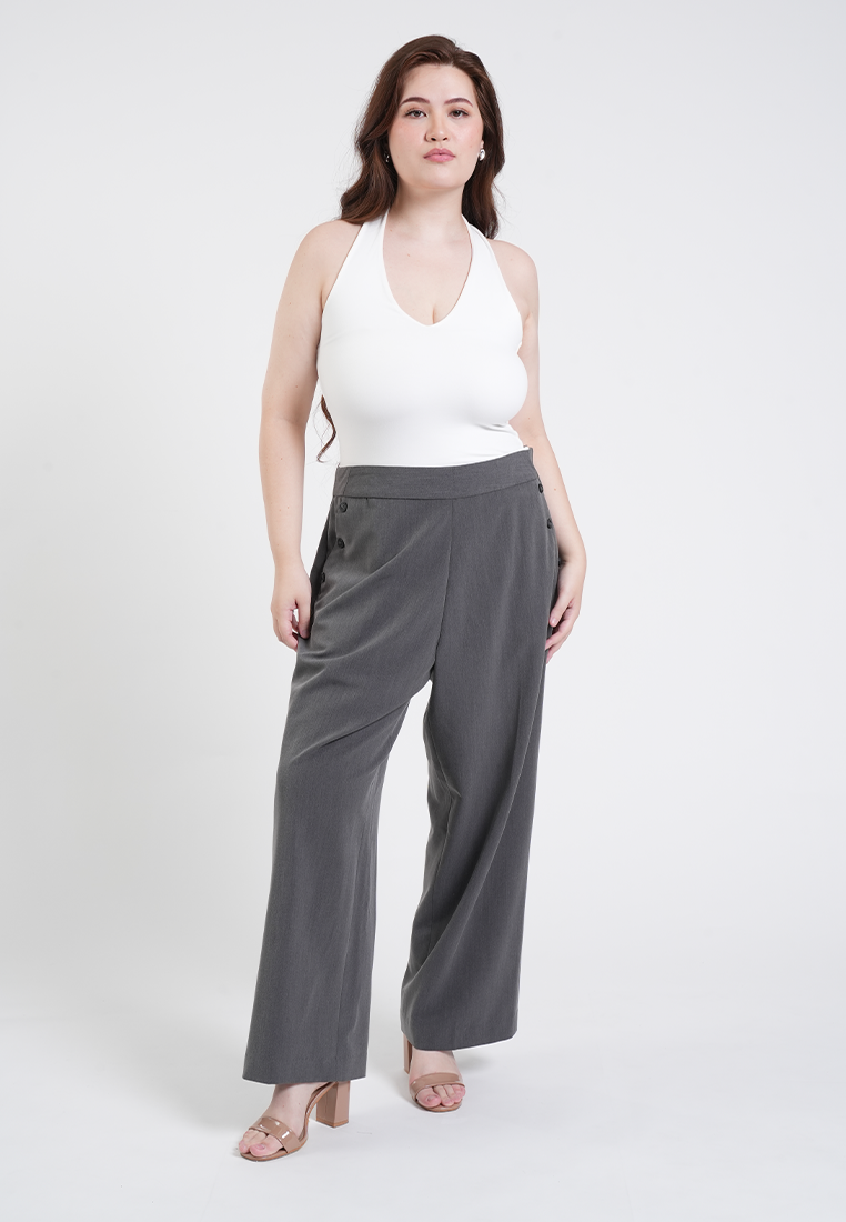 Milly Plus Size Vivienne Side-Button Wide-Leg Trousers