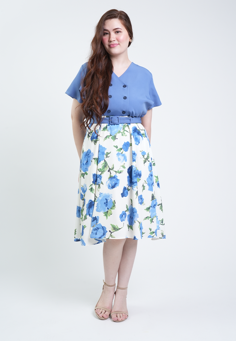 Milly Plus Size Flora Flutter Sleeve Double Breasted Belted A-Line Dress