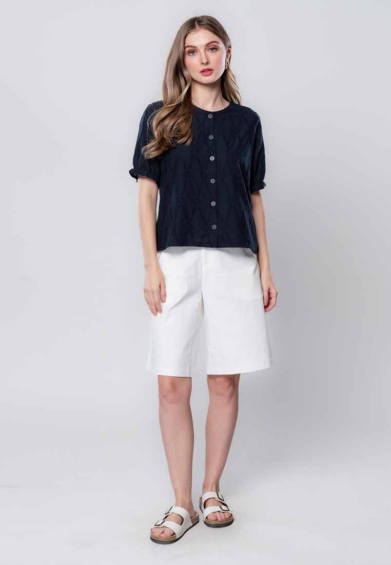 Ianthe Button-down Eyelet Top with Puff Sleeves