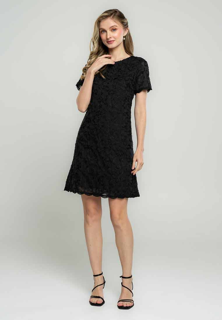 Wrenlee Shift Dress in Embroidered Applique Fabric