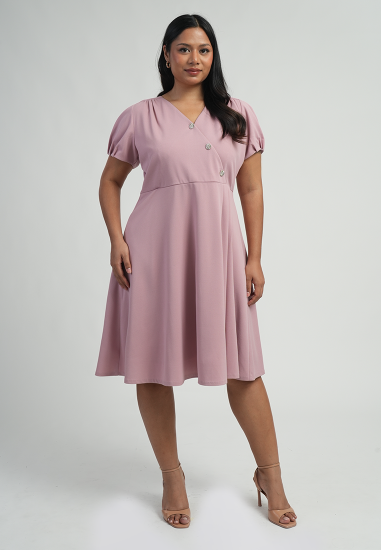 Milly by Paperdolls Julianne V-Neck Asymmetric Button Dress