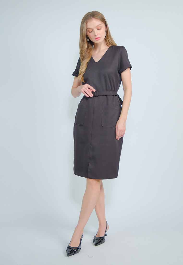 Lumia V-neck Shift Dress with Adjustable Belt