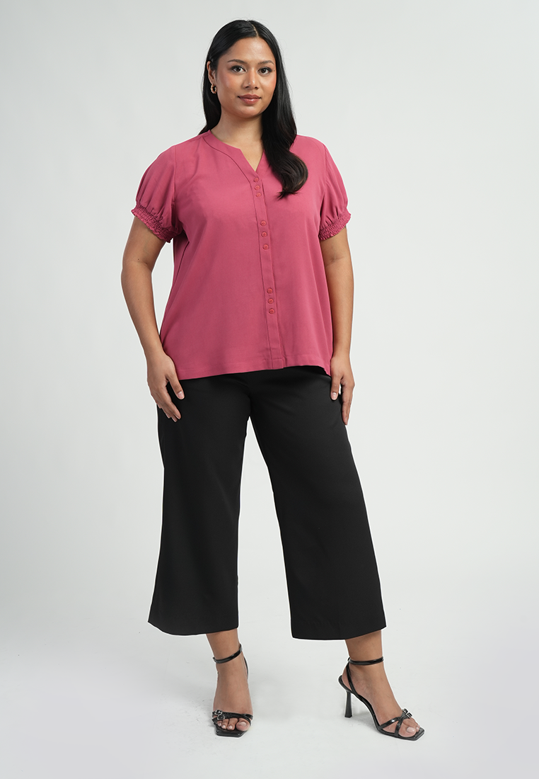 Milly Plus Size Sherina Smocked Sleeve Button-down Blouse