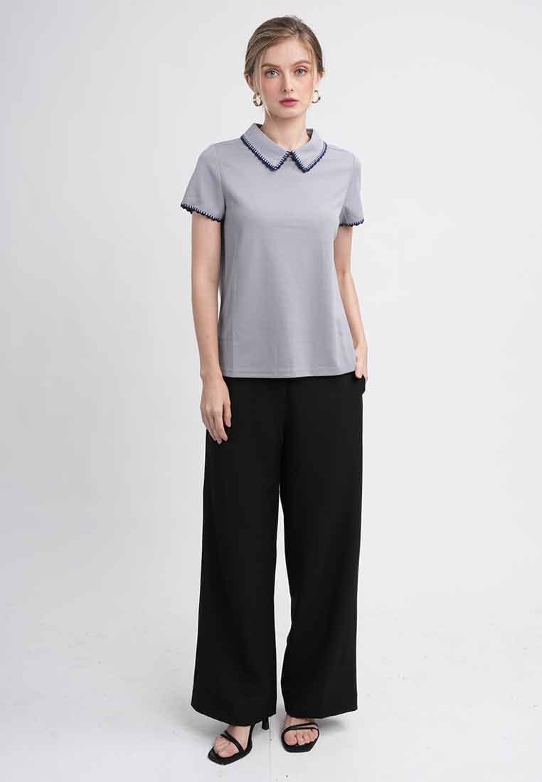Marlene Textured Tee With Contrast Scallop