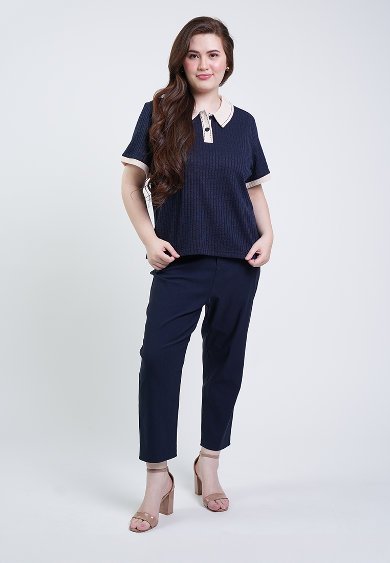 Milly Plus Size Jenna Contrast Collar Knit Top