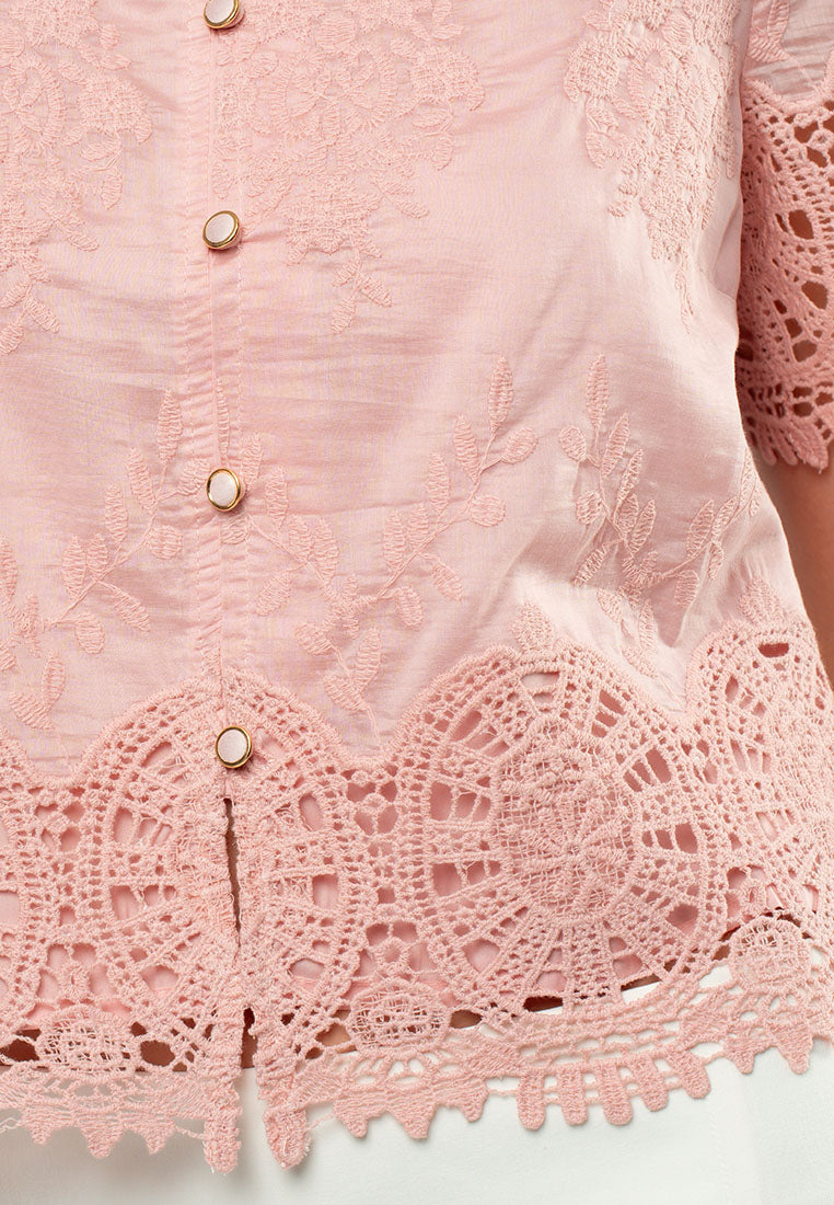 Giselle Lace-Appliqué Short-Sleeve Top