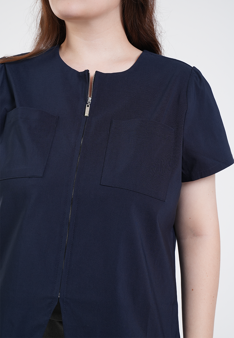 Milly Plus Size Angie Zip-Front Shelly Short Sleeve Top