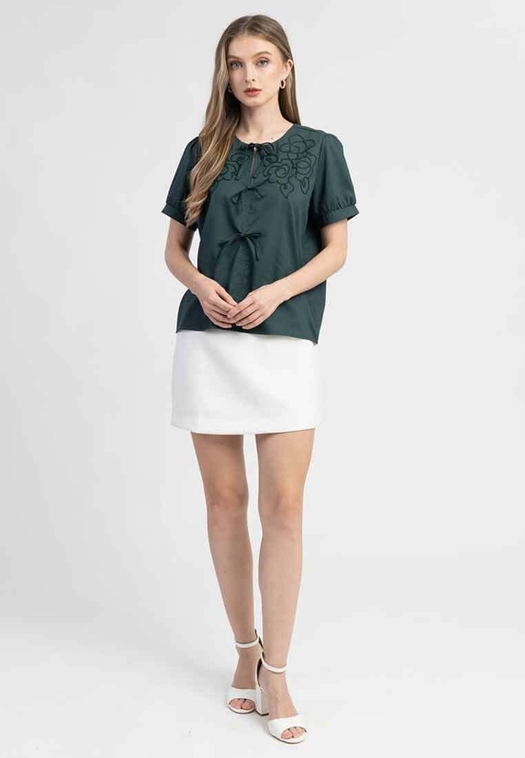Elia Bow Front Top with Puff Short Sleeves