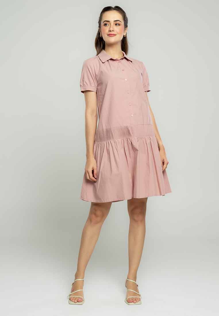 Rosy Collared Shirt Dress