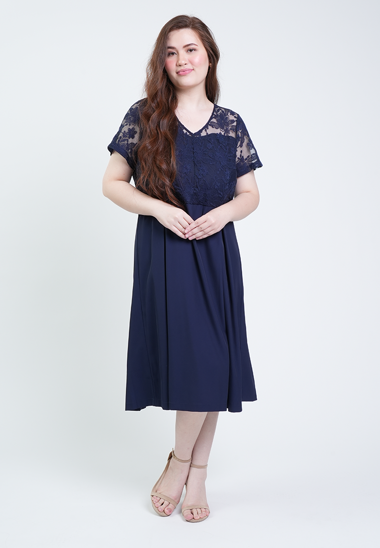 Milly Plus Size Odessa Short Sleeve V-Neck Lace Overlay Dress